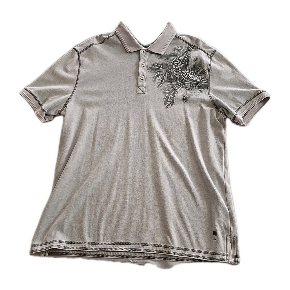 Paradise‎ Collection Mens Beige Large Tropic Palm Tree Hawaiian Classic Polo